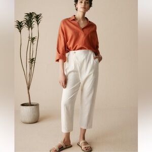 LINTICO Women's Large White Linen Cropped Pants